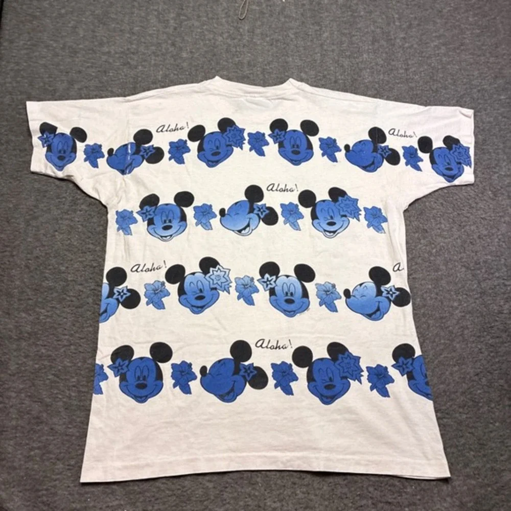 Vintage 60s Disney Mickey Mouse Shirt‎ Men XL White Aloha Floral Single Stitch